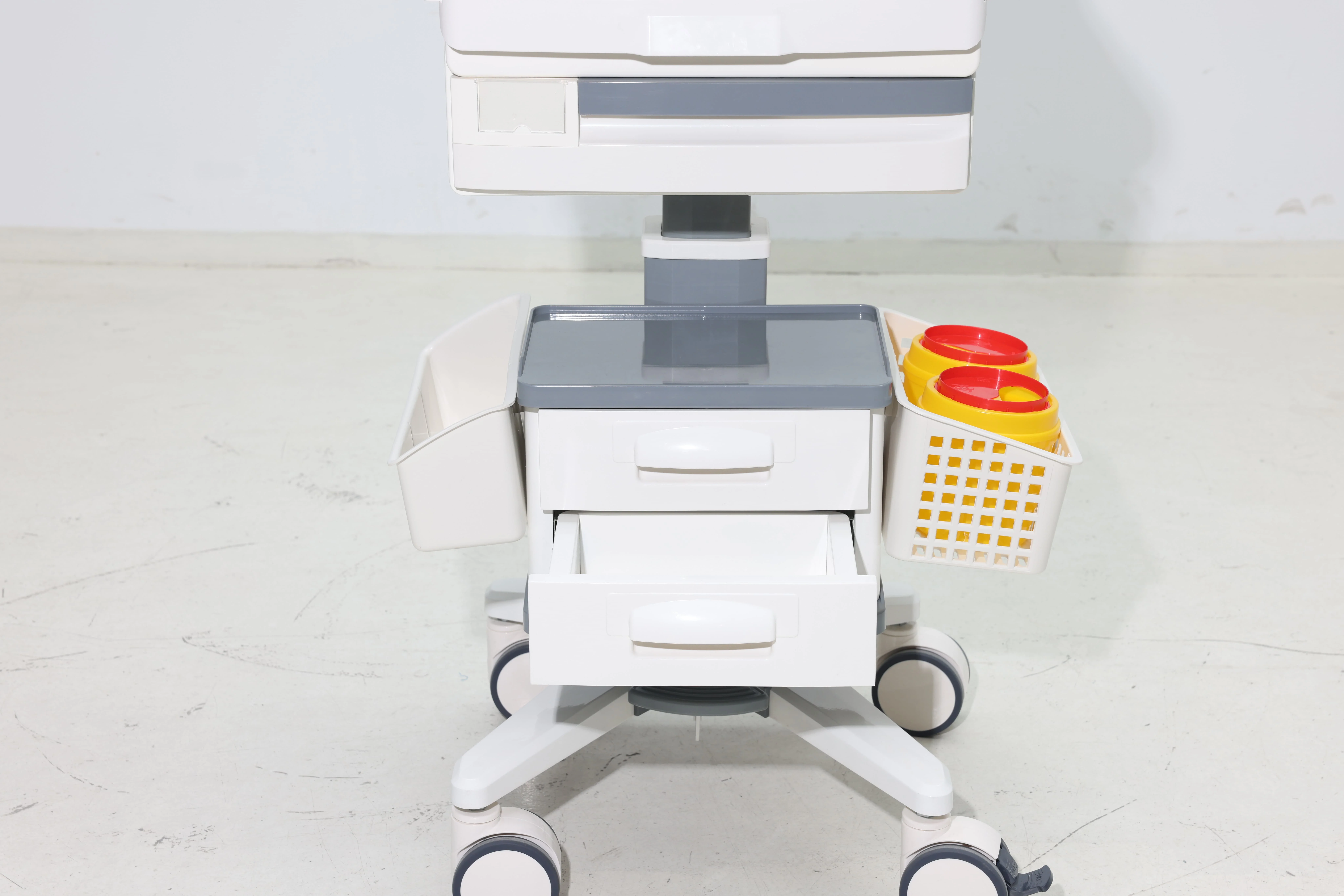Efficient Hospital Hotel Dental Clinic Laptop Trolley Side Storage Compartments Height-Adjustable Mobile Doctor Keyboard Station 4