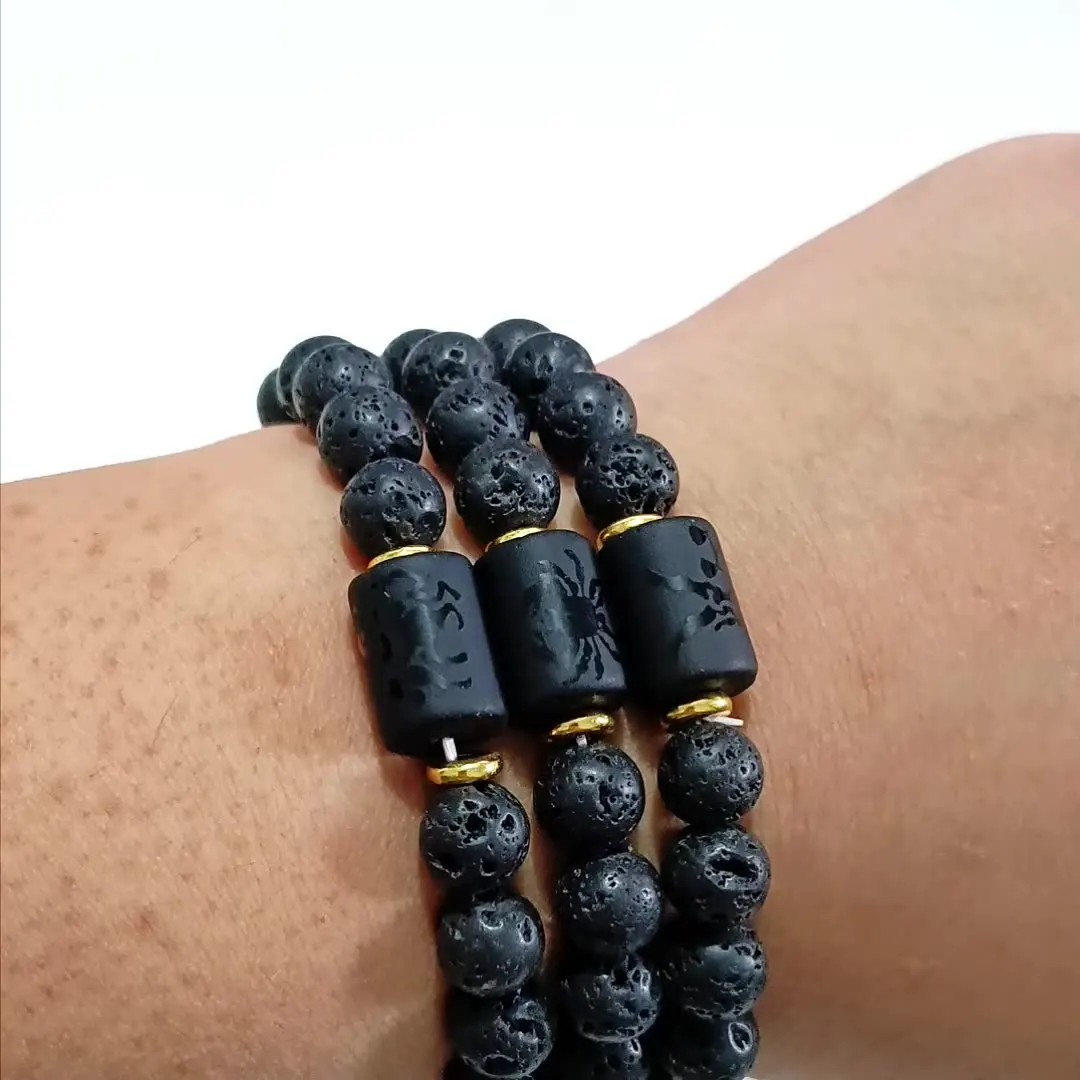 LAKIYOYO Bracciale Zodiacale In Onice Nera – 10 Mm – Uomo E Donna – Regolabile Con Simbolo Della Costellazione