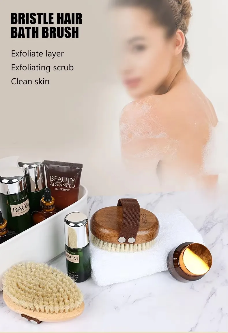 Factory Wholesale Custom Logo Wooden Cellulite Exfoliating Massage Bath Brush Bristle Dry Body Brush
