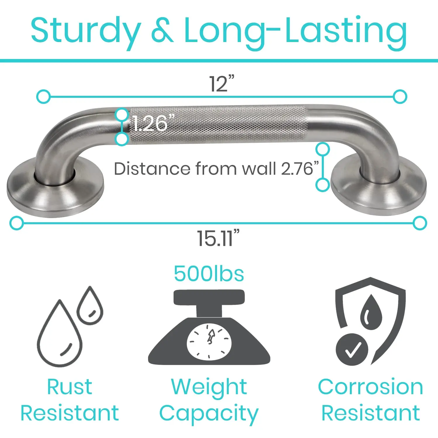 Customized 500mm Stainless Steel Safety Handle Rail Bathroom Handle Support 500 Lbs Disable Bar