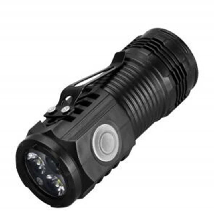 Custom Mini 3LED Rechargeable LED Flashlight Portable with Clip ABS Plastic Body and Aluminum Alloy Housing