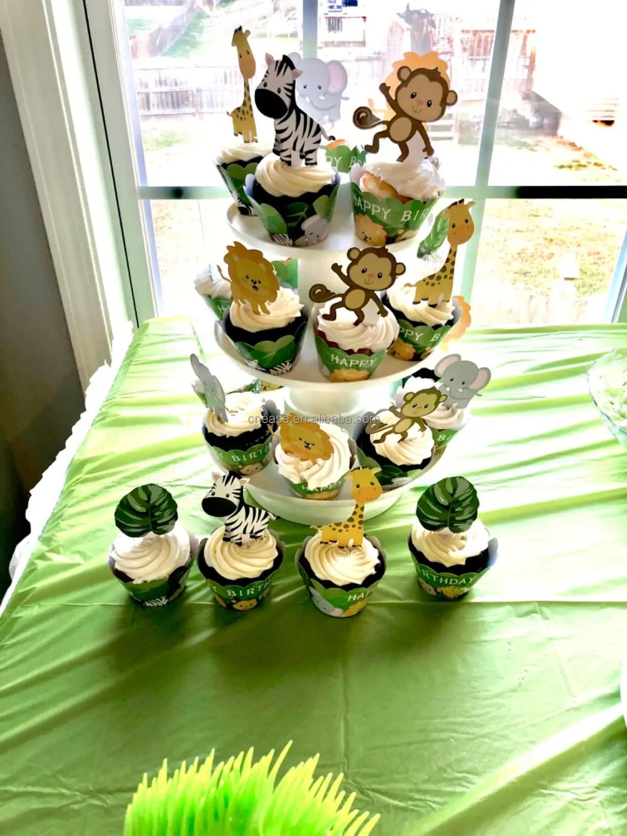 Huancai Jungle Animals Cupcake Toppers Cupcake Wrappers 24 Pack Cupcake