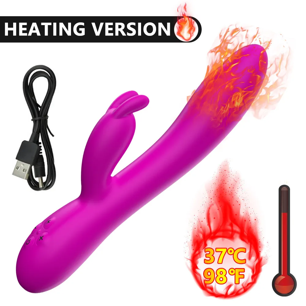 Women's Electric Vibrator Silicone Massage Stick Waterproof USB Rechargeable Rabbit Heating Temperature Raise Adult Sex Toys
