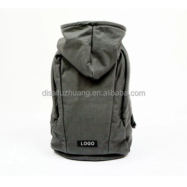 Custom Logo 2 In 1 Backpack Hoodie Black Grey Backpack With Hoodie Hat