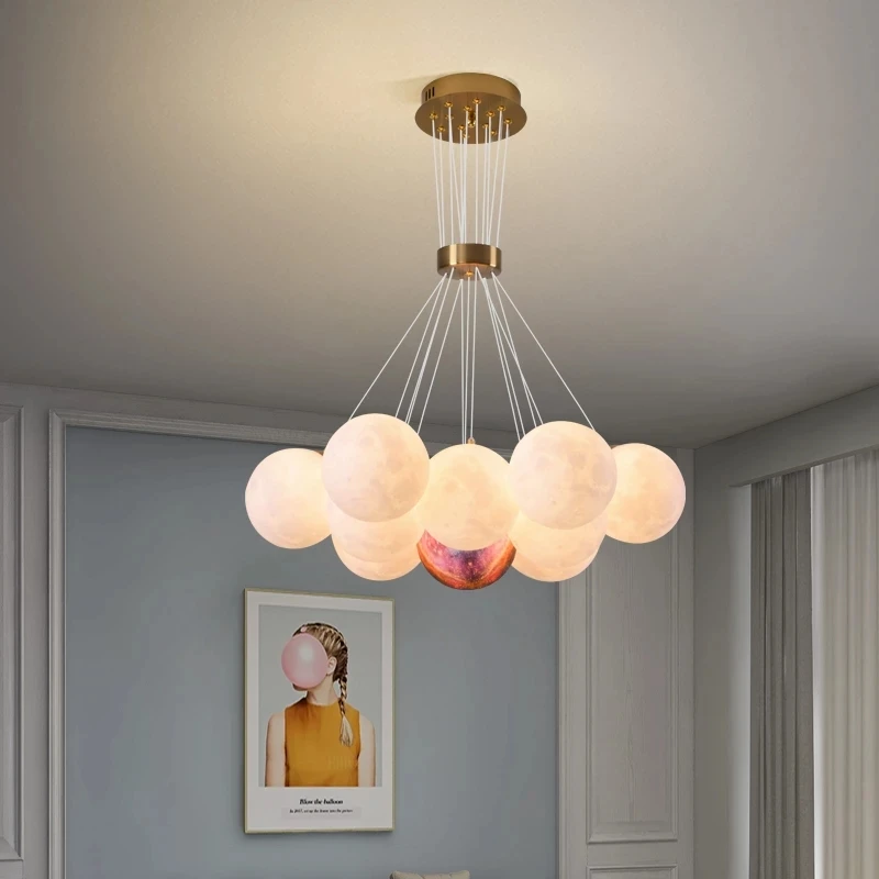 Nordic Style 3D Printing Planet LED Pendant Lights Hotel Hall Livingroom Bedroom Decoration Luminaire Suspension Light Fixtures