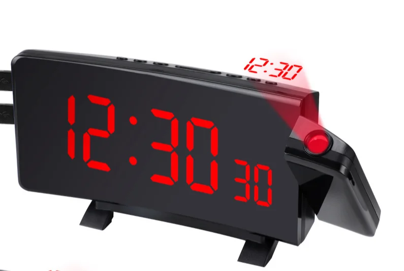 Digital Curve Led Projection Radio Alarm Clock Three Display Colors Desktop Temperature Clock for Bedroom