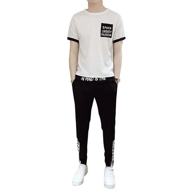 Summer new men's breathable fashion casual T-shirt and trousers set