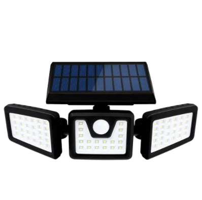 Outdoor IP65 Waterproof 3 Head Motion Sensor Solar Security Lights 360 degree Rotatable 72LED Spotlights for Garden