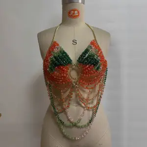 Dropshipping 2026 Luxury Clothing Party Club Bra Candy Color Beaded Top Bralette Body Chains