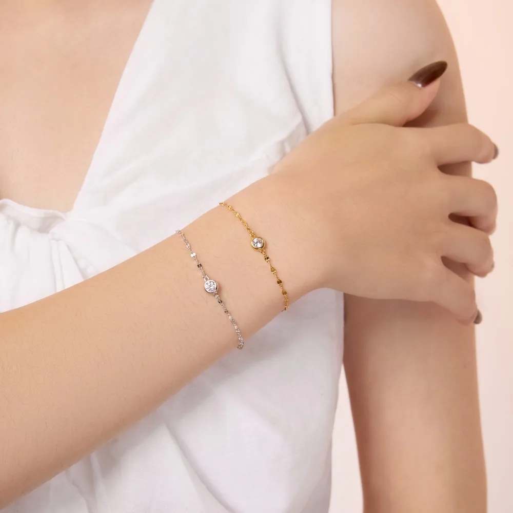 KAKODIY Exquisite Simple Design Jewelry 925 Sterling Silver Rhodium Plated 18K Gold Plated Lip Chain Round 5A Zirconia Pendant Bracelet Women detail 1
