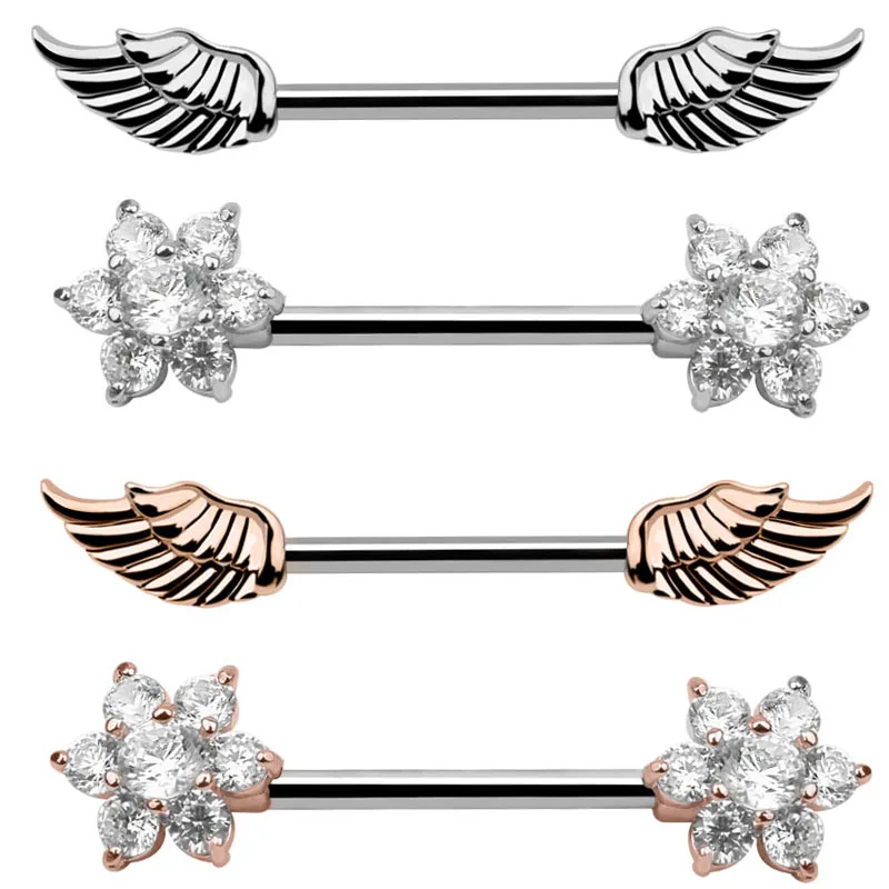 New Nipple Bar Ring CZ Heart Stainless Steel Nipple Rings Body Piercing Jewelry 