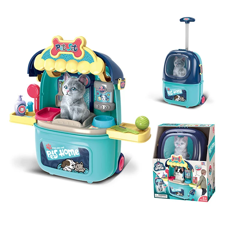 Children Girls Interactive Development Toy Simulation Feeding Pet Set Pretend Pet Care Toys Trolley Bag