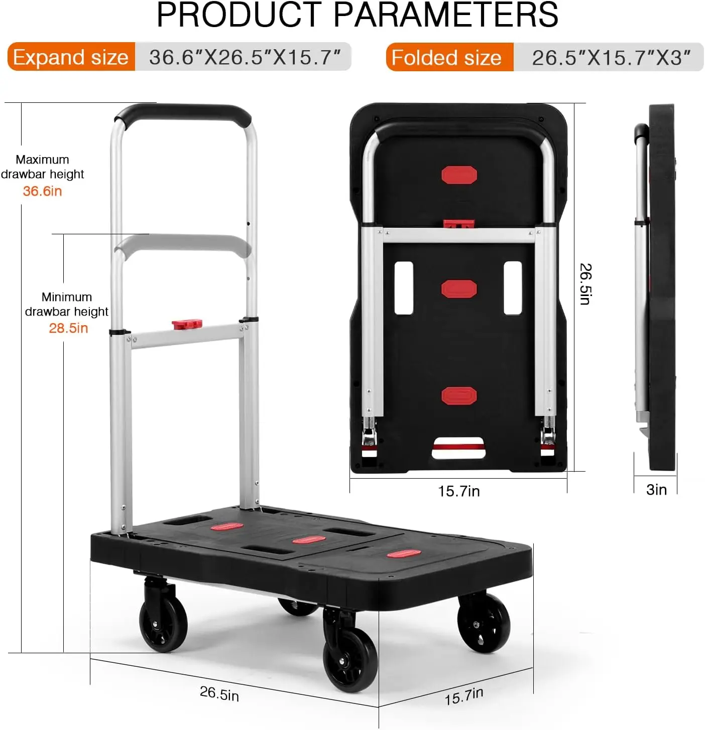 Hand Truck Portable Trolly  Fully Folded Compact Push Cart Capacity Heavy Duty Dolly Practical Handling Tools Platform