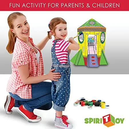 Mini Rocket Ship Cardboard Playhouse for Kids to Color  Create Your Own Indoor Fort, Life Size, Foldable for Easy Storage