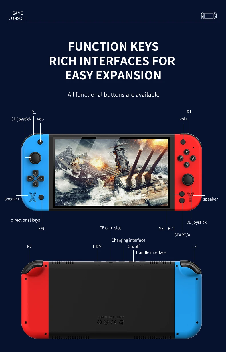G90 7 Inch IPS Screen Retro Handheld Game Built-in 19,000+ Games Console Linux System with WiFi Connection for Factory Wholesale