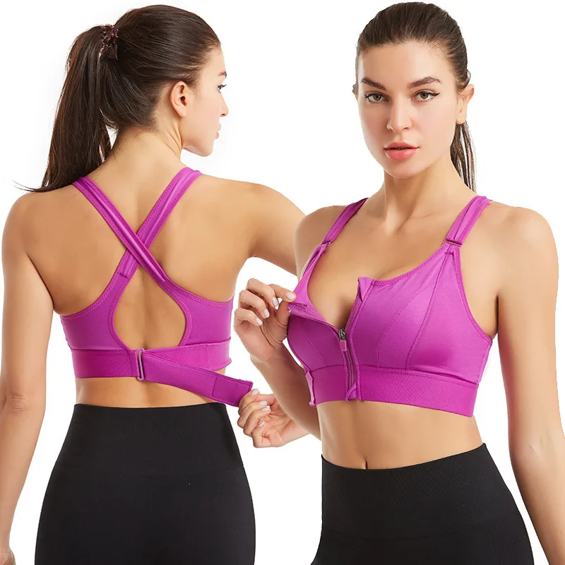 Front Zipper Sports Bras For Women Shockproof Breathable Rimless