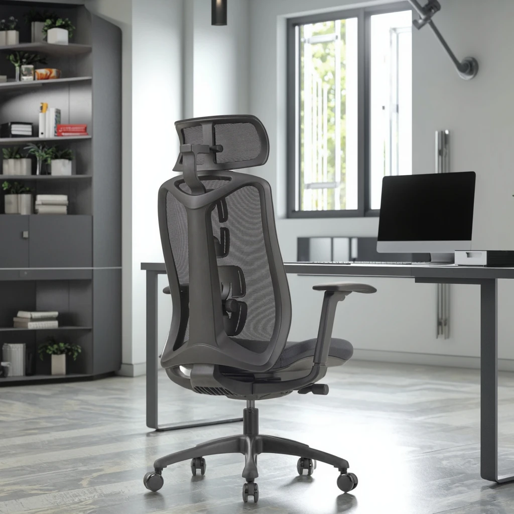 Luxury Ergonomic Office Chair with 3D Flip-Up Headrest 4-Way Adjustable Lumbar Support PU Linked Armrest 5