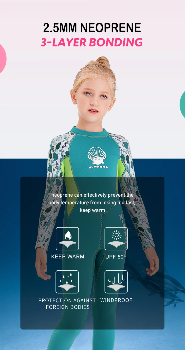 Kids 2.5mm Neoprene Swimsuit Surfing Diving Wet Suits Girls One Piece