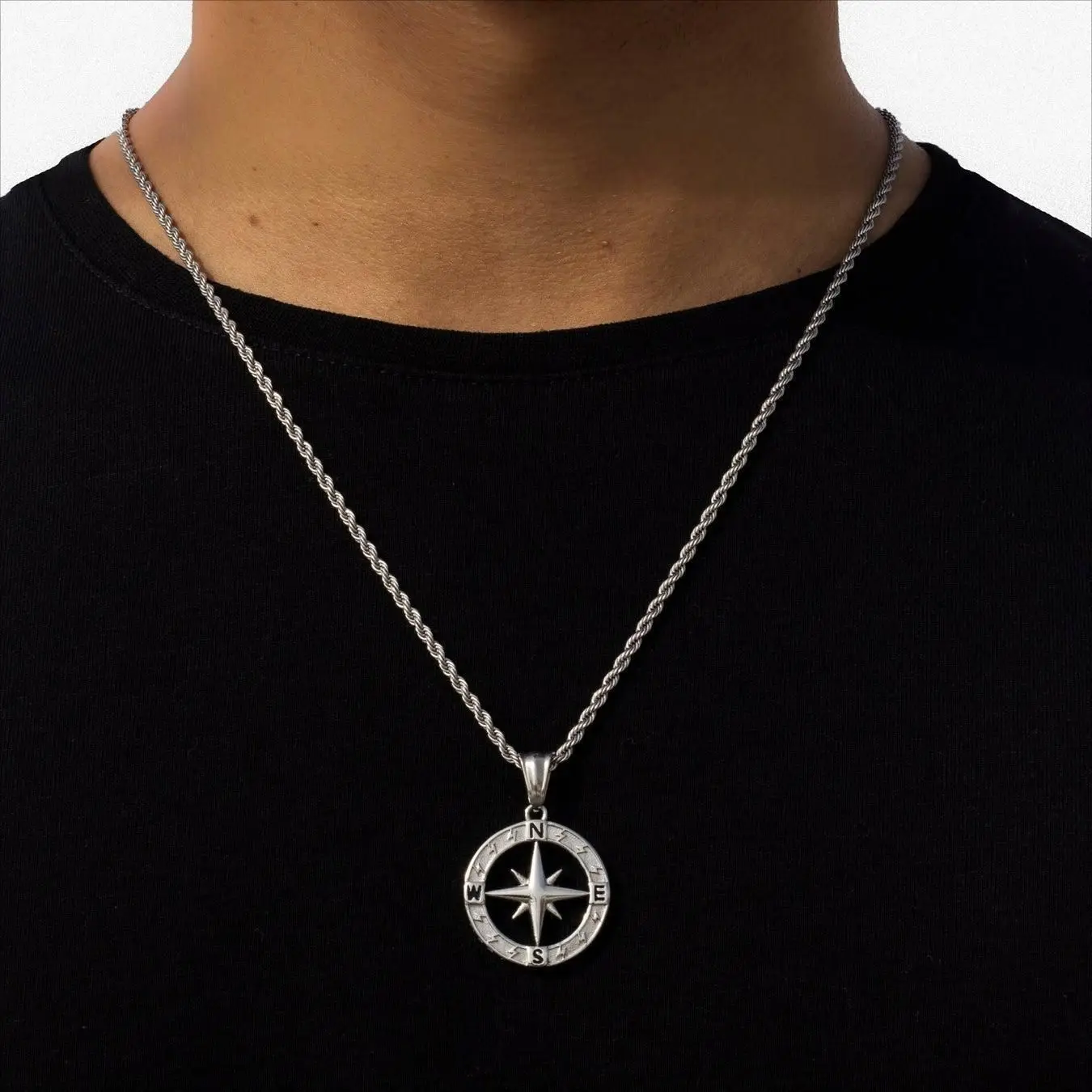 Custom 316l Stainless Steel Compass Pendant Plating 18k Gold Silver ...