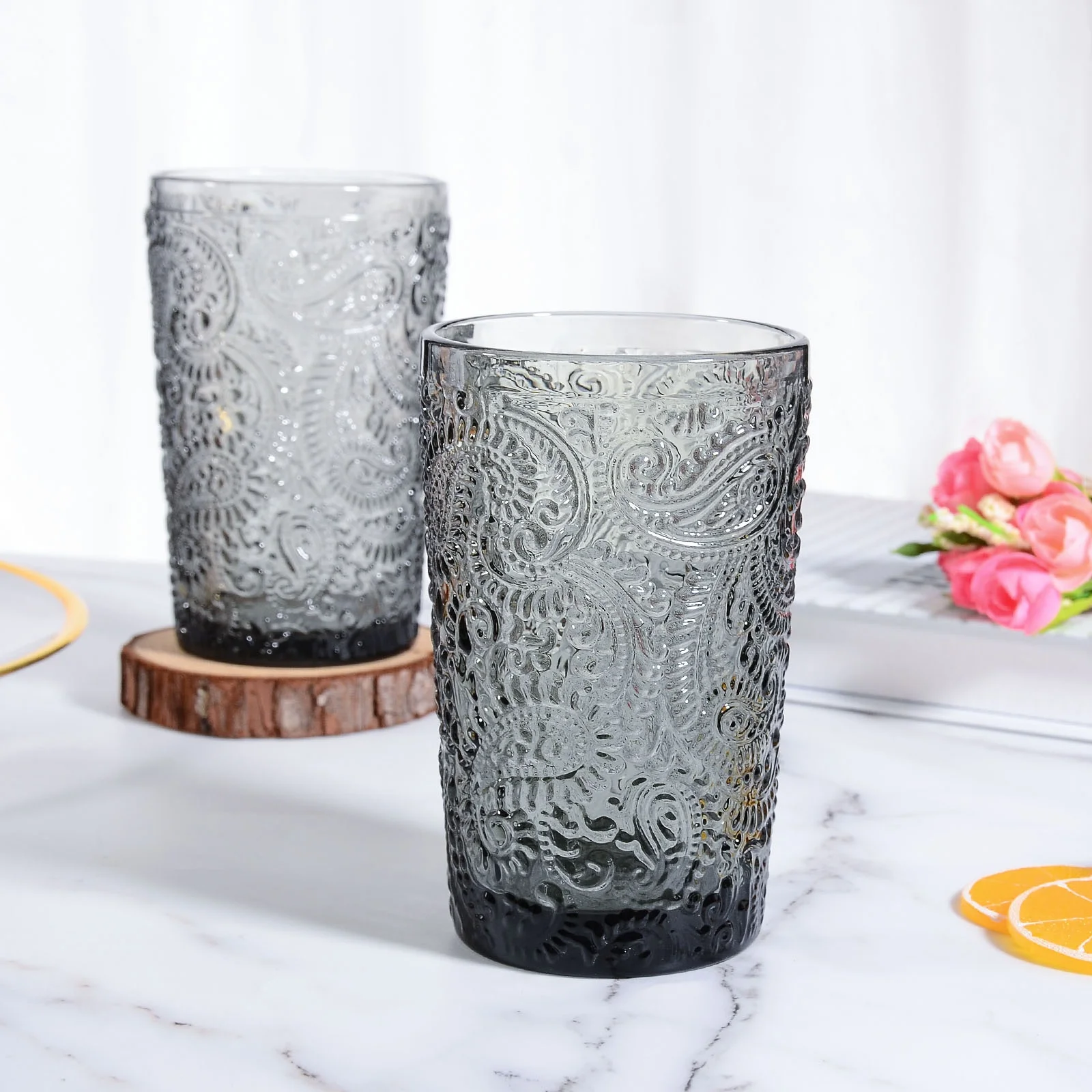 Wholesale Custom Hand Blown Vintage Embossed Pink Colored Goblets Red