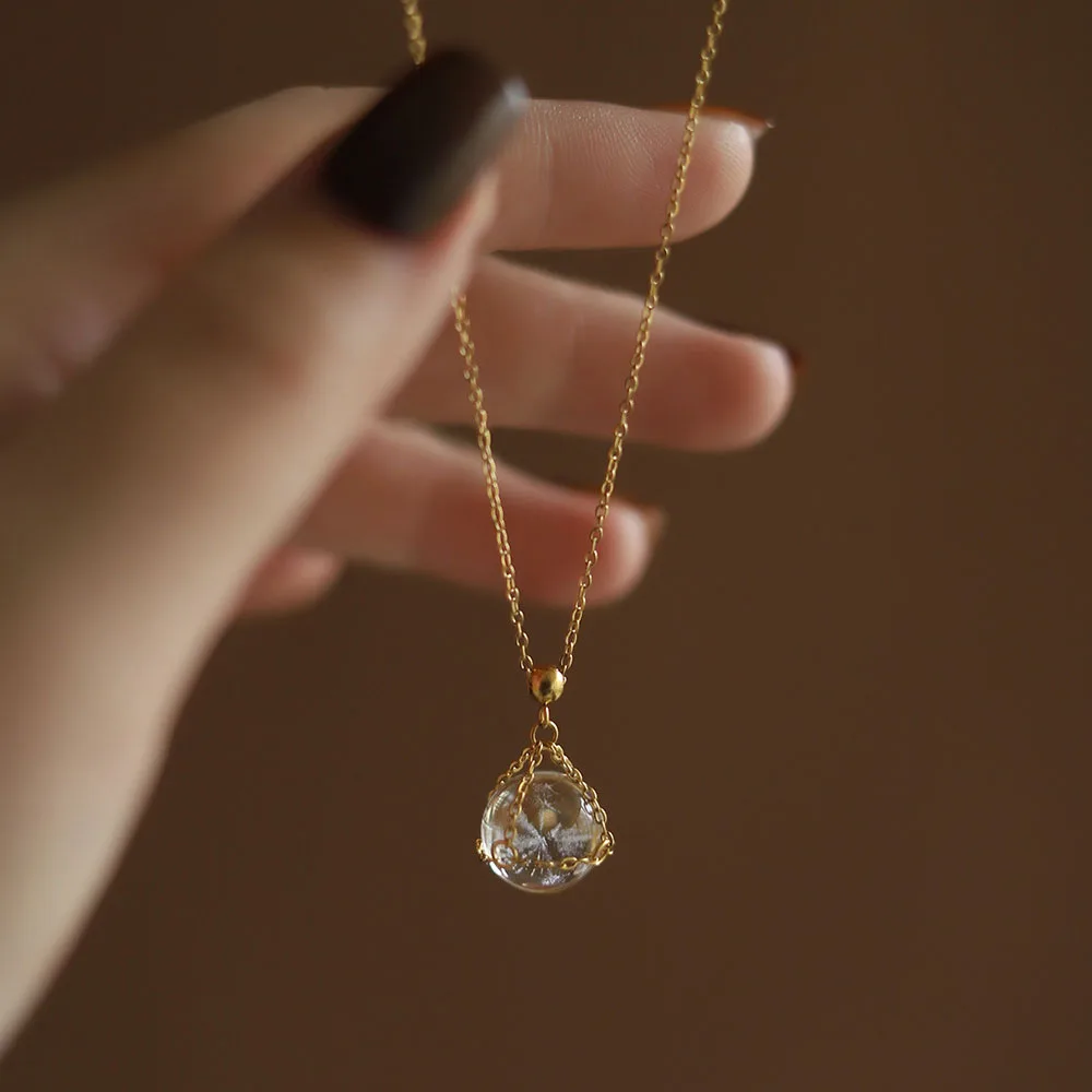 18K Gold Plated Crystal Ball Pendant Necklace Clavicle Chain