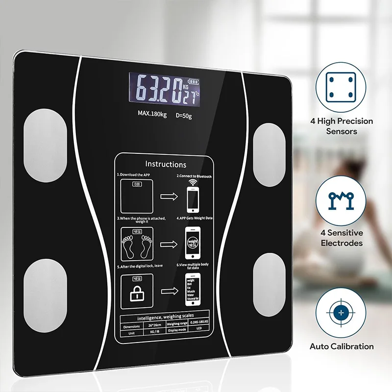 Smart Body Fat Scale Highly Accurate Bluetooth Digital Bathroom Body Composition Analyzer Measures Weight Body Fat