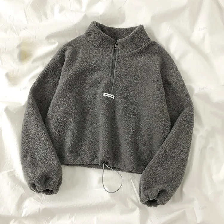 Womens Turtleneck Hoodie Essential Sherpa Fleece Crop Top