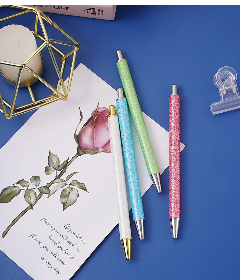 Wholesale Bling Smooth Glitter Ballpoint Retractable Black Ink Metal Pen Gifts For Office