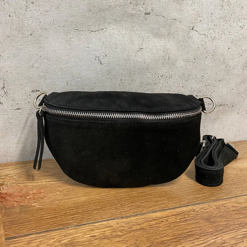 Custom Fanny Pack Sport Crossbody Shoulder Hipbag Belt Suede Waist Bag With Adjustable Leather Strap