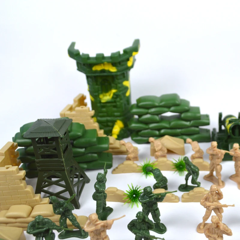 Оптовая продажа 100 шт. игрушечные армейские мужчины полипропиленовые пластиковые игрушки солдаты военные с танковой башней игровой набор