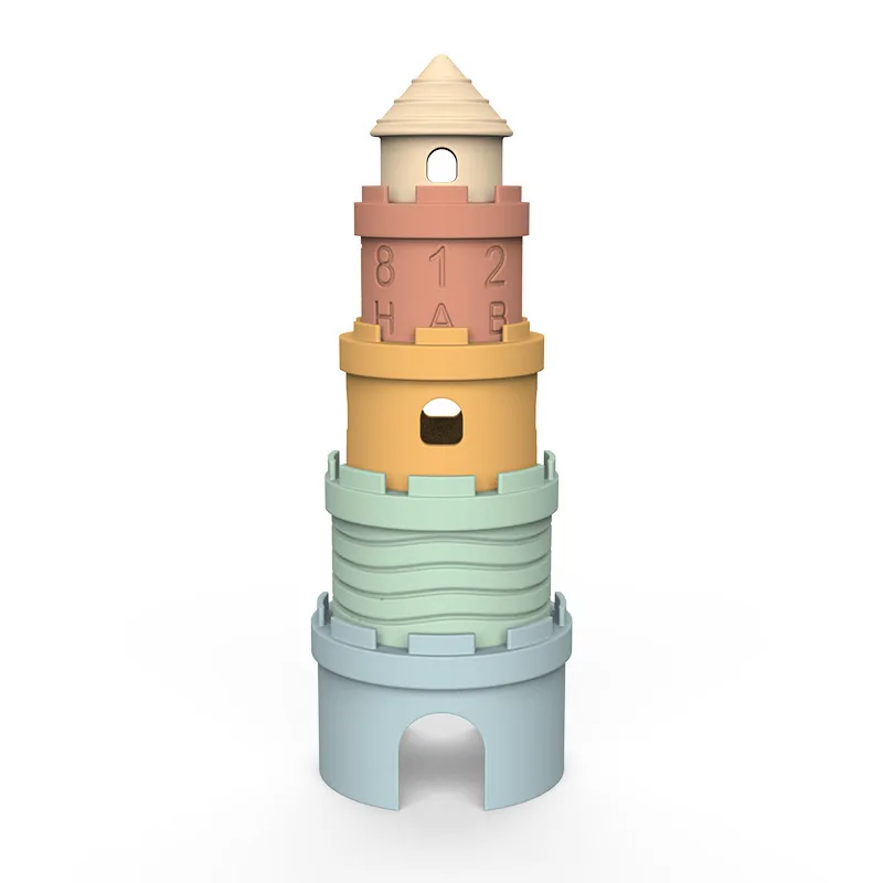 Eco-Friendly Silicone Pagoda Tower Infant Developmental Toy for 2-4 Years Unisex Fine Motor Skills Sensory Exploration