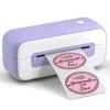 เครื่องพิมพ์สีม่วงและขาว พร้อมกระดาษสติกเกอร์ขนาด 4x6 นิ้ว 10 แผ่น