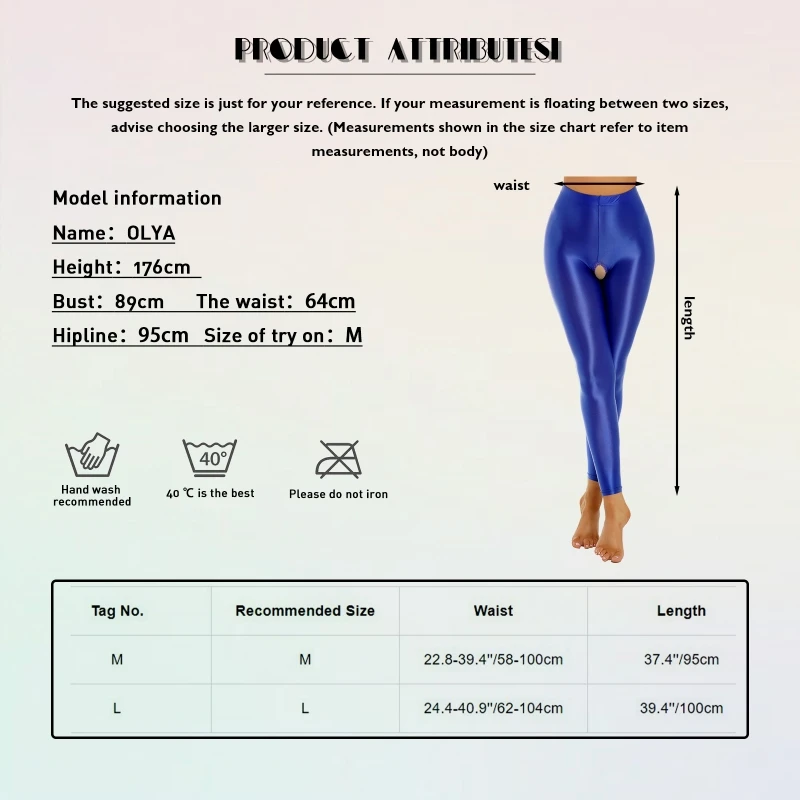 Womens Glossy Stretchy Open Crotch Leggings Solid Color Elastic ...