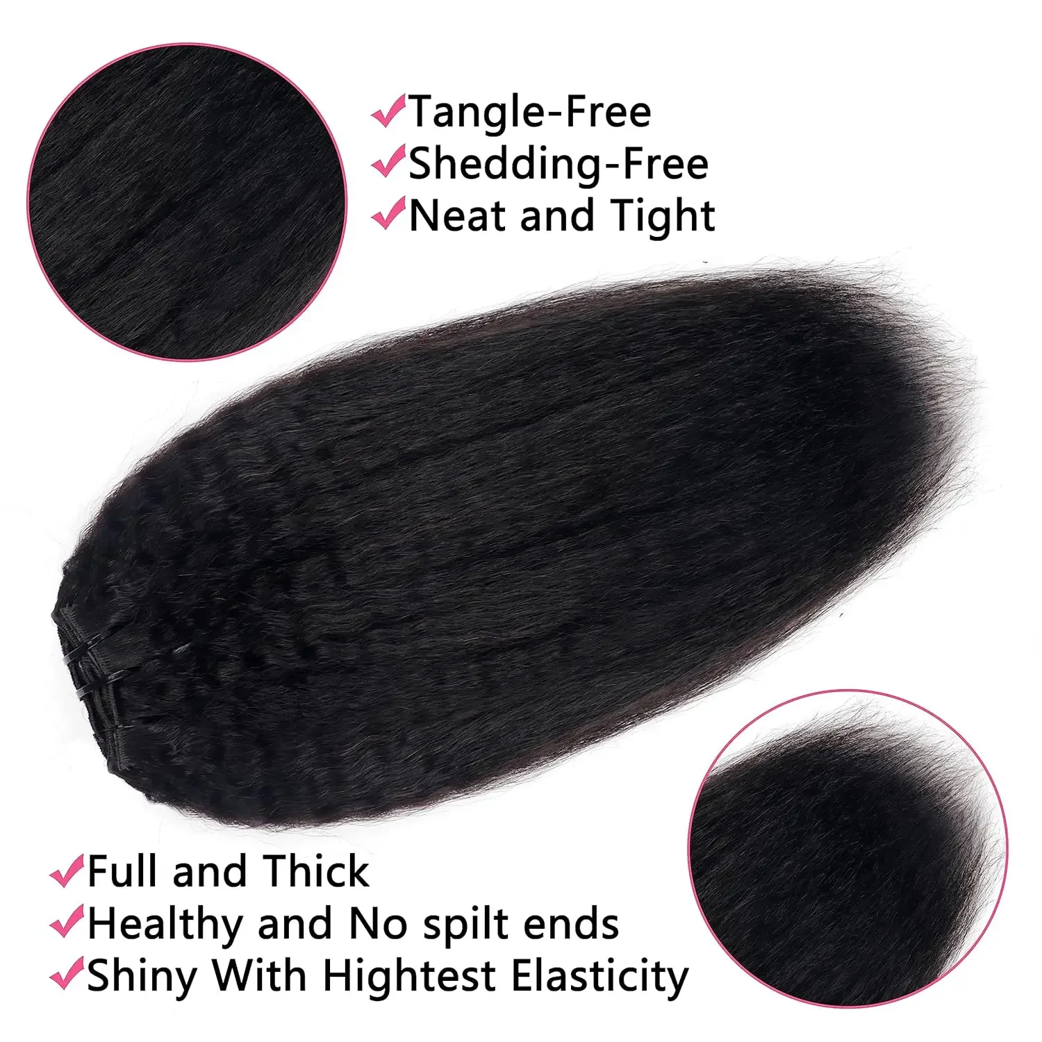 Kinky Straight Clip-in Extensions Echthaar Natürlich Schwarz_voghion.com