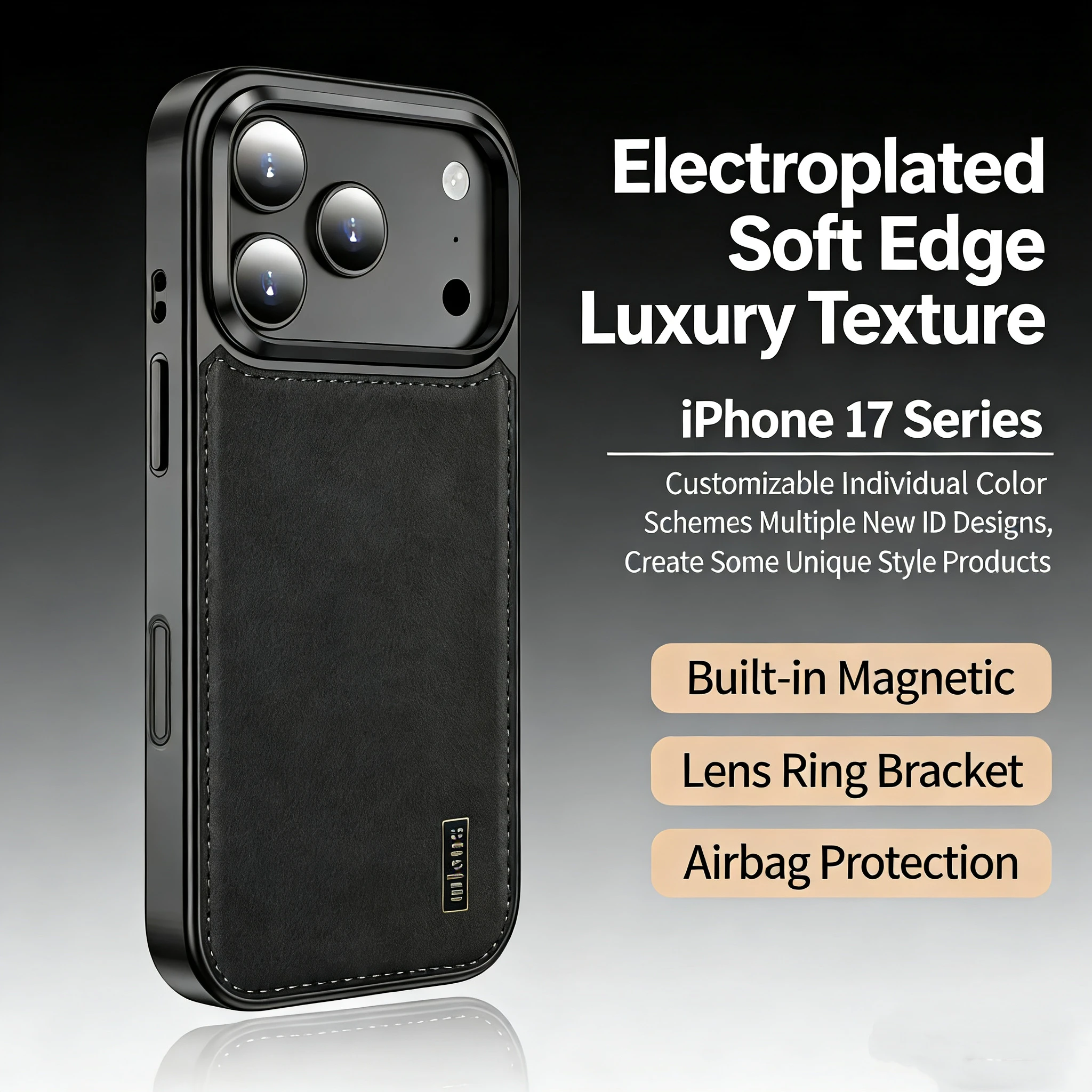 Laudtec Luxury Textured Strong Magnetic Ring Leather Phone Case for iPhone 17 Wholesale OEM/ODM/Custom