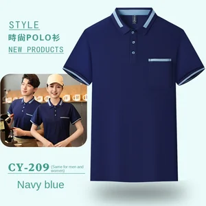 Oxford Wait Staff Overalls T-Shirt Polyester/Cotton Summer Restaurant Barbecue Milk Tea Shop Lapel Short Sleeve Digital Print