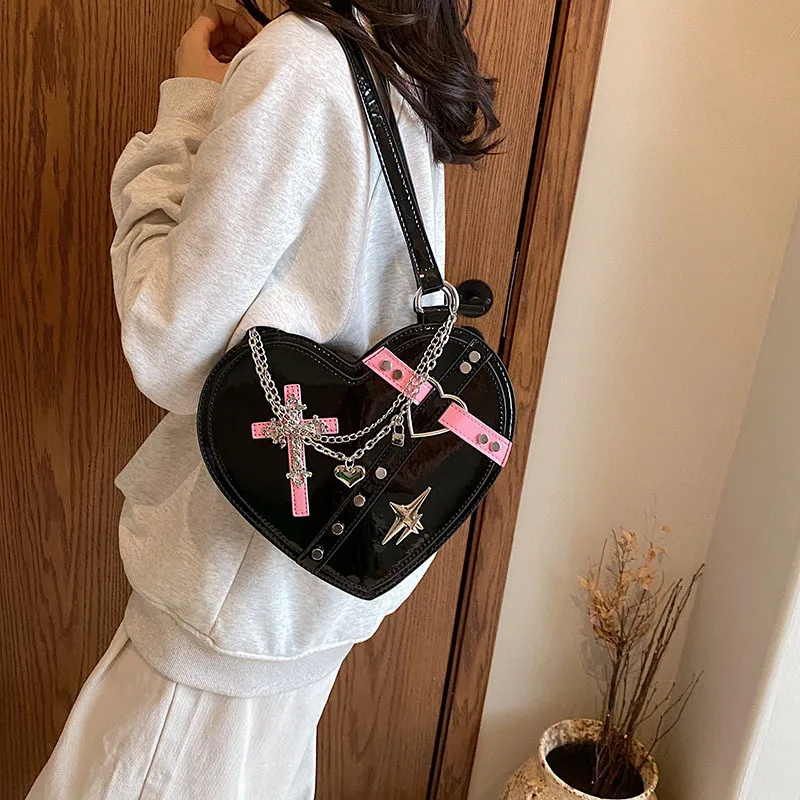 Harajuku Y2K Gothic Woman Heart Shoulder Bag Tote Messenger