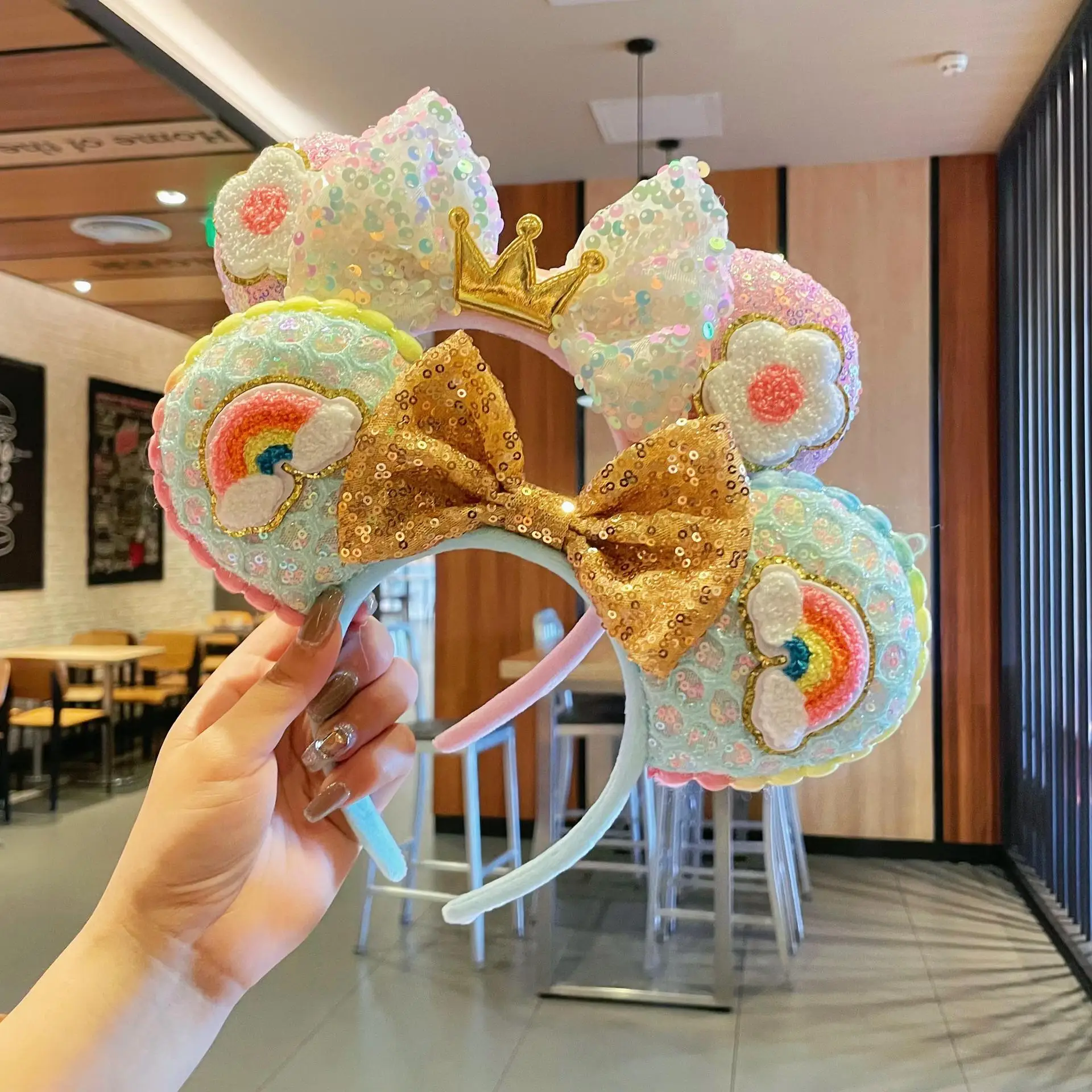 Kids Girls Yellow Sequin Bow Mickey Mouse Hair Headband for Cosplay Disney Mickey Mouse Princess Headband Ears For Kids... From  main image 2