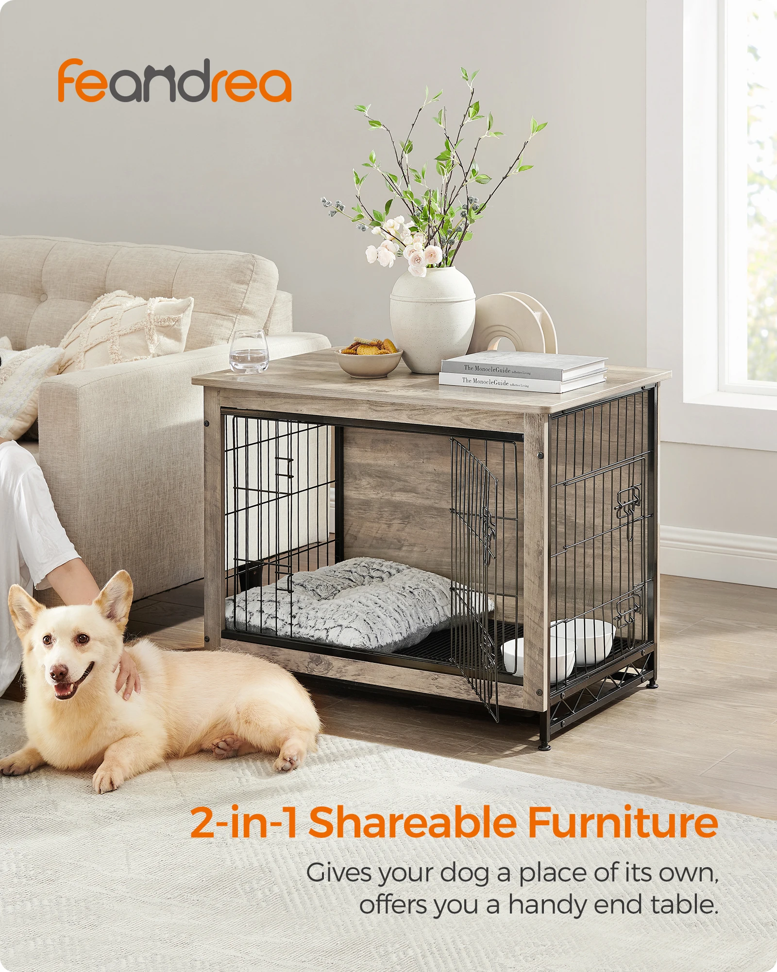 Feandrea Large Crate House Wooden Dog Kennels For Dog Heavy Duty Cage