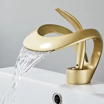 Waterfall Bathroom Faucet One Handle Basin Mixer Tap Hot Cold Faucet Single Hole desk Mount