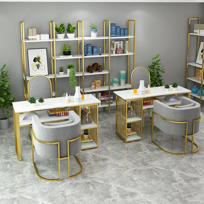 White Double Table Manicure Table with Fan Storage Drawer Vacuum Cleaner High Quality Wholesale
