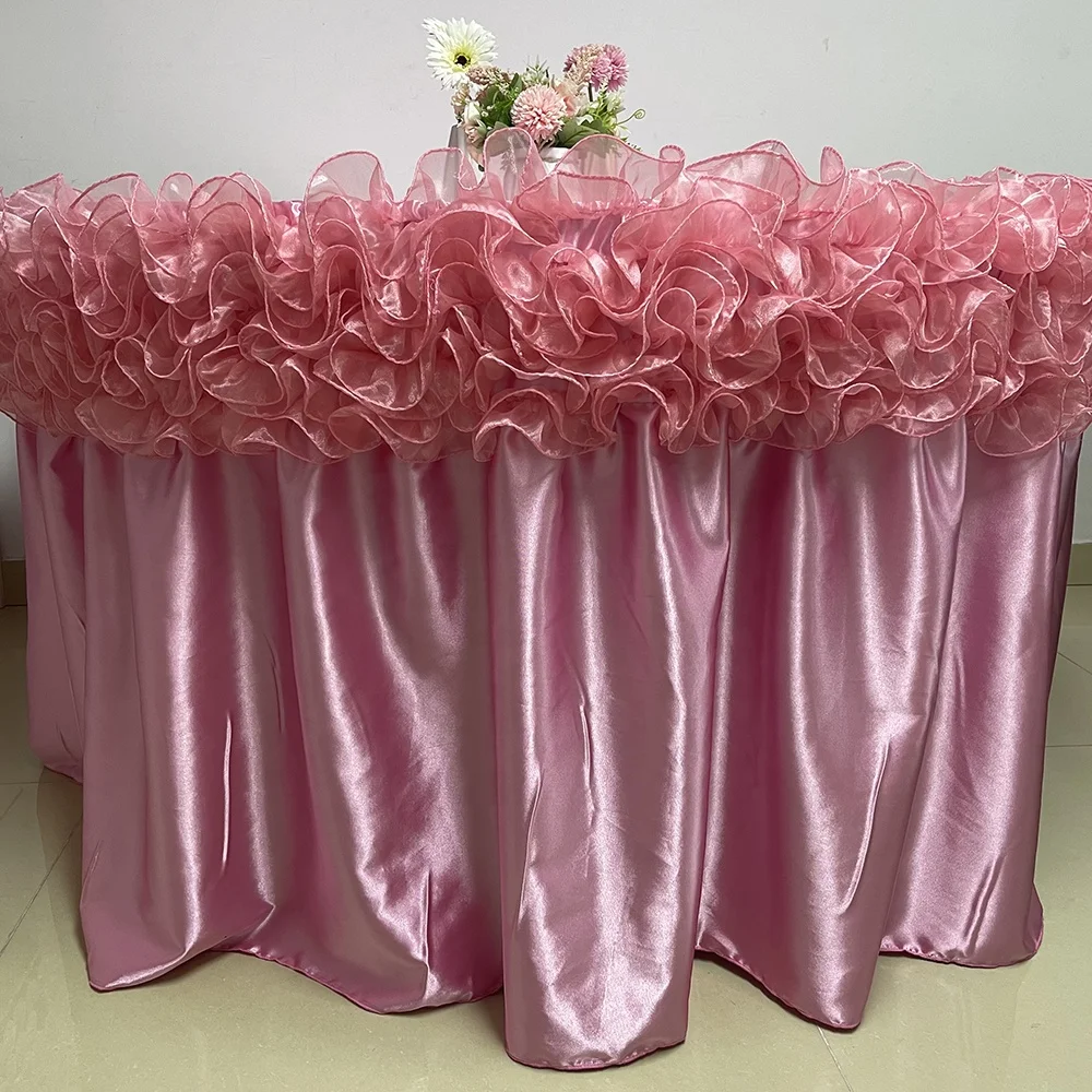 Customized Organza Banquet Table Cloth Wedding Tablecloths Ruffled Skirt Table Cloth Decoration Round Table Cloth Wedding