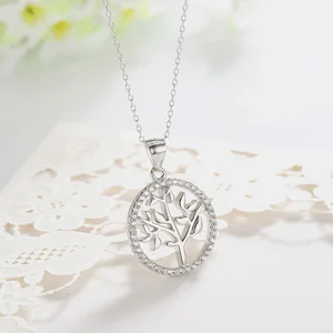 Christmas Gift 925 Sterling Silver Gold & Rhodium Plated 3A Cubic Zirconia Fashion Life of Tree Pendant Women's Jewelry