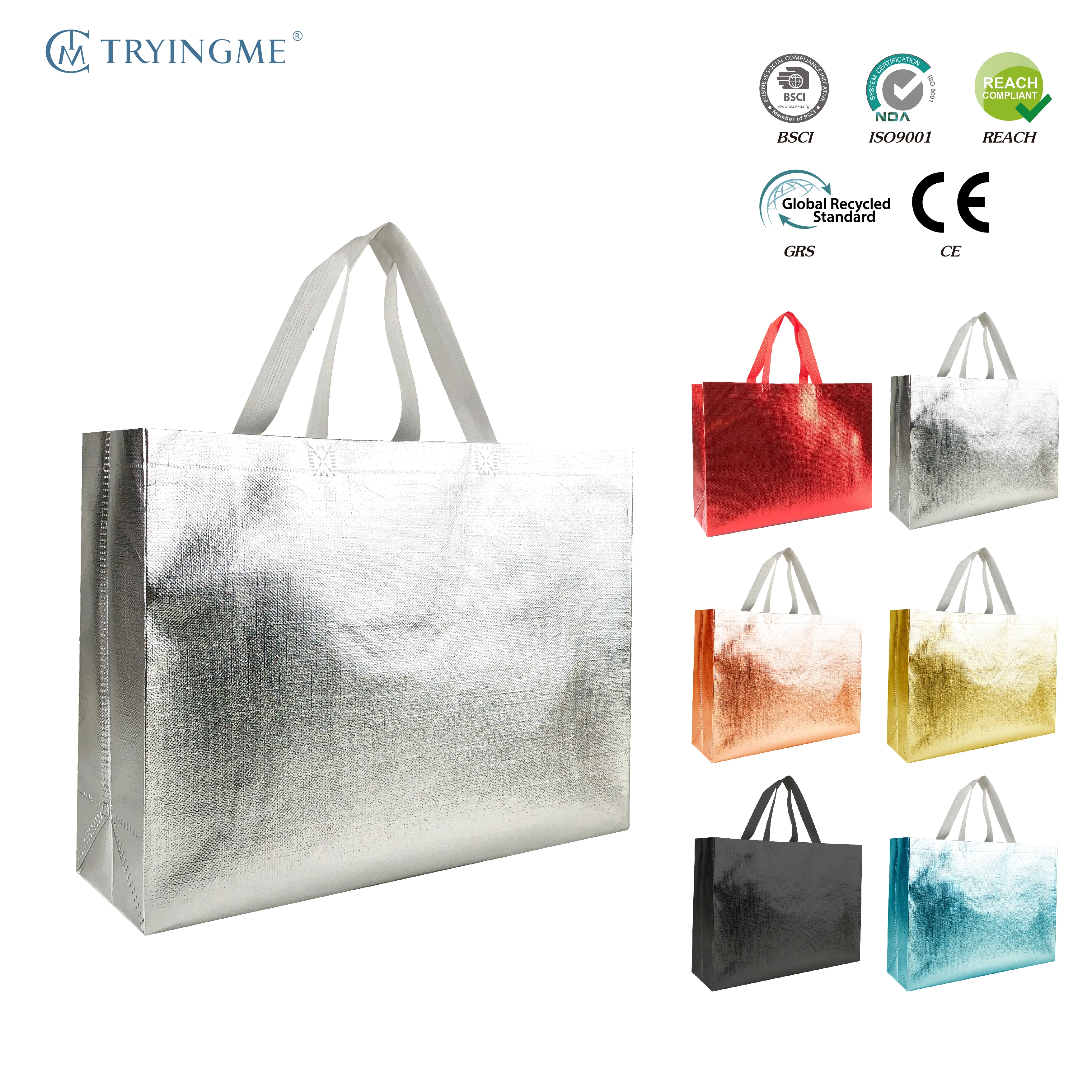 Customized Logo Silver Metallic Tote Bag Glitter Non-Woven Portable Shopping Shoes Clothing Gift Packaging Reusable Supermarket