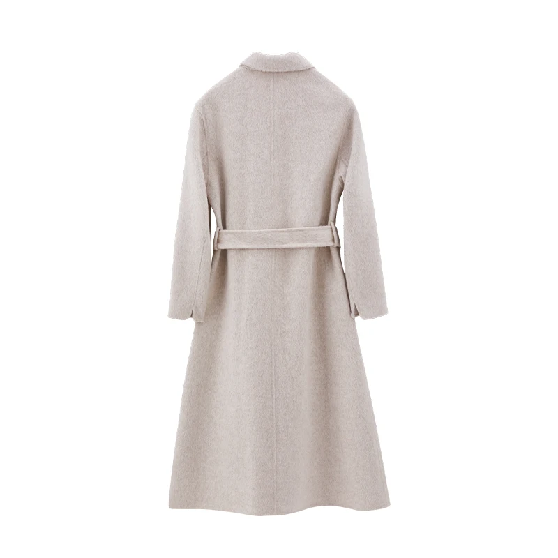 Gray Color Notched Collar Long Sleeve Sashes Casual Fashion Women Long Trench Coat