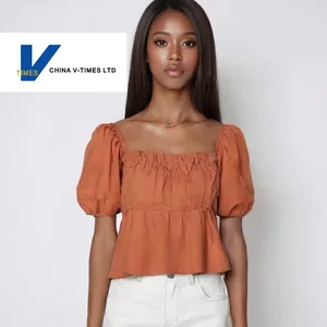 Women's Summer One-Shoulder Puff-Sleeve Camisole Babydoll Top for Short-Sleeve Off-Shoulder Blouse Solid Loose