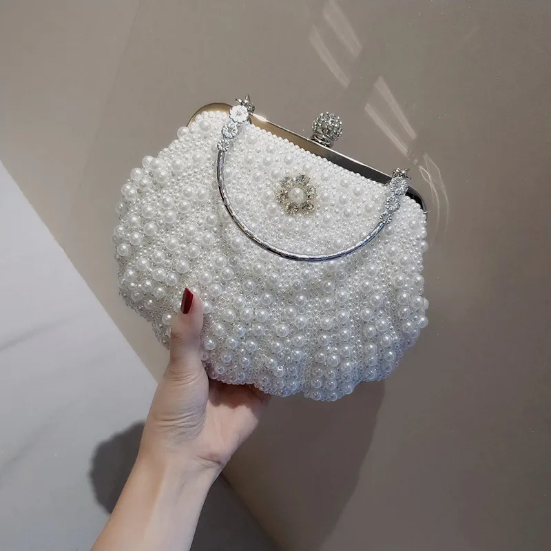 ERCULER topfive Women's Pearl Beaded Clutch Evening Handbags for Formal Bridal Wedding Clutch Purse Prom Cocktail Party