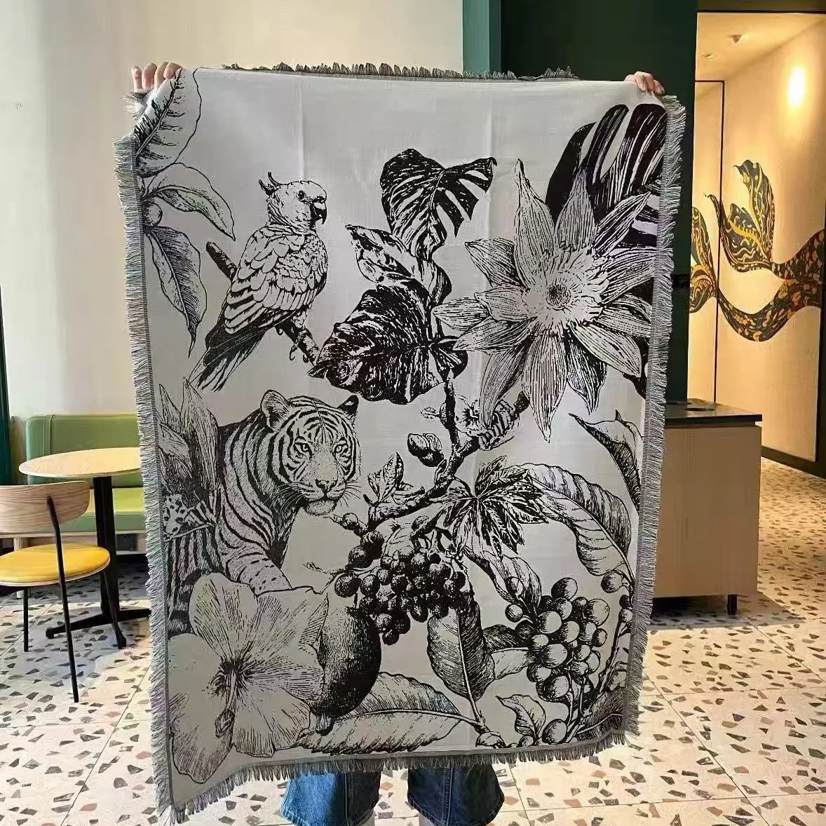 Small Cover Blanket Cartoon Plant Tassel Woven Jacquard Blanket Soft Sofa