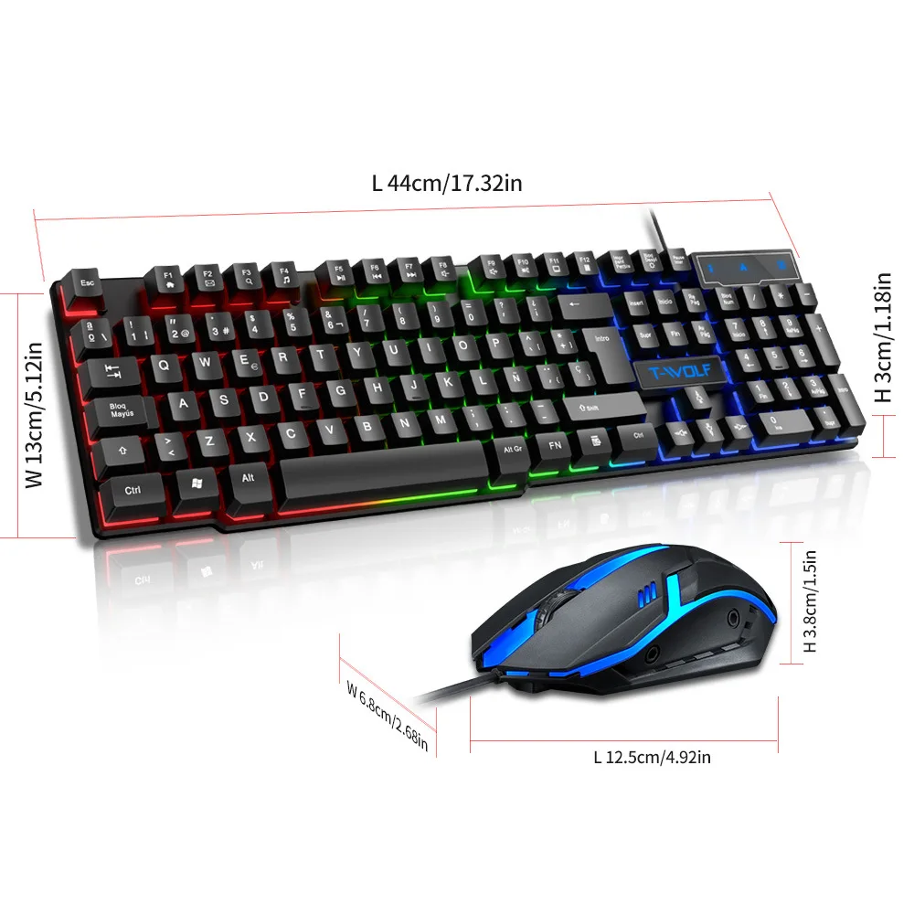 TF200 Gaming Keyboard and Mouse Set Wired Illuminated English Arabic Spanish Russian Mechanical Keyboard and Mouse