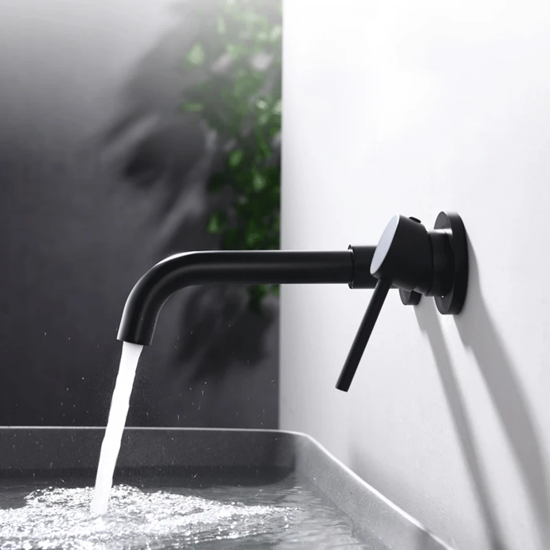 Латунный матовый золотой смеситель для раковины, смеситель для горячей и холодной воды с настенным креплением, черный матовый розовый Золотой смеситель для раковины